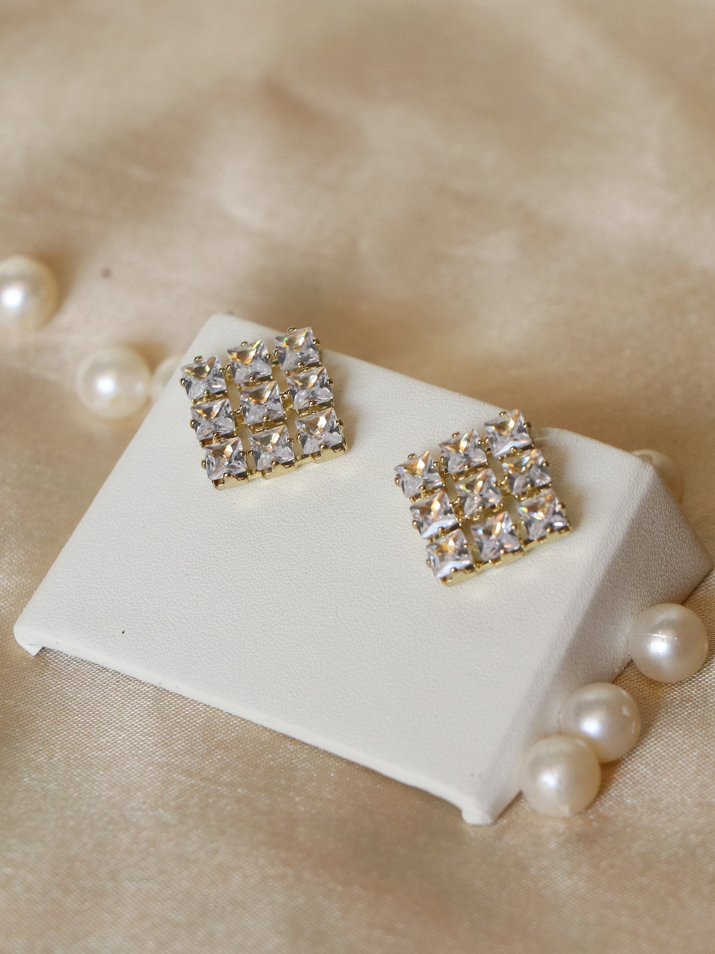 Crystal Grid Studs Earrings