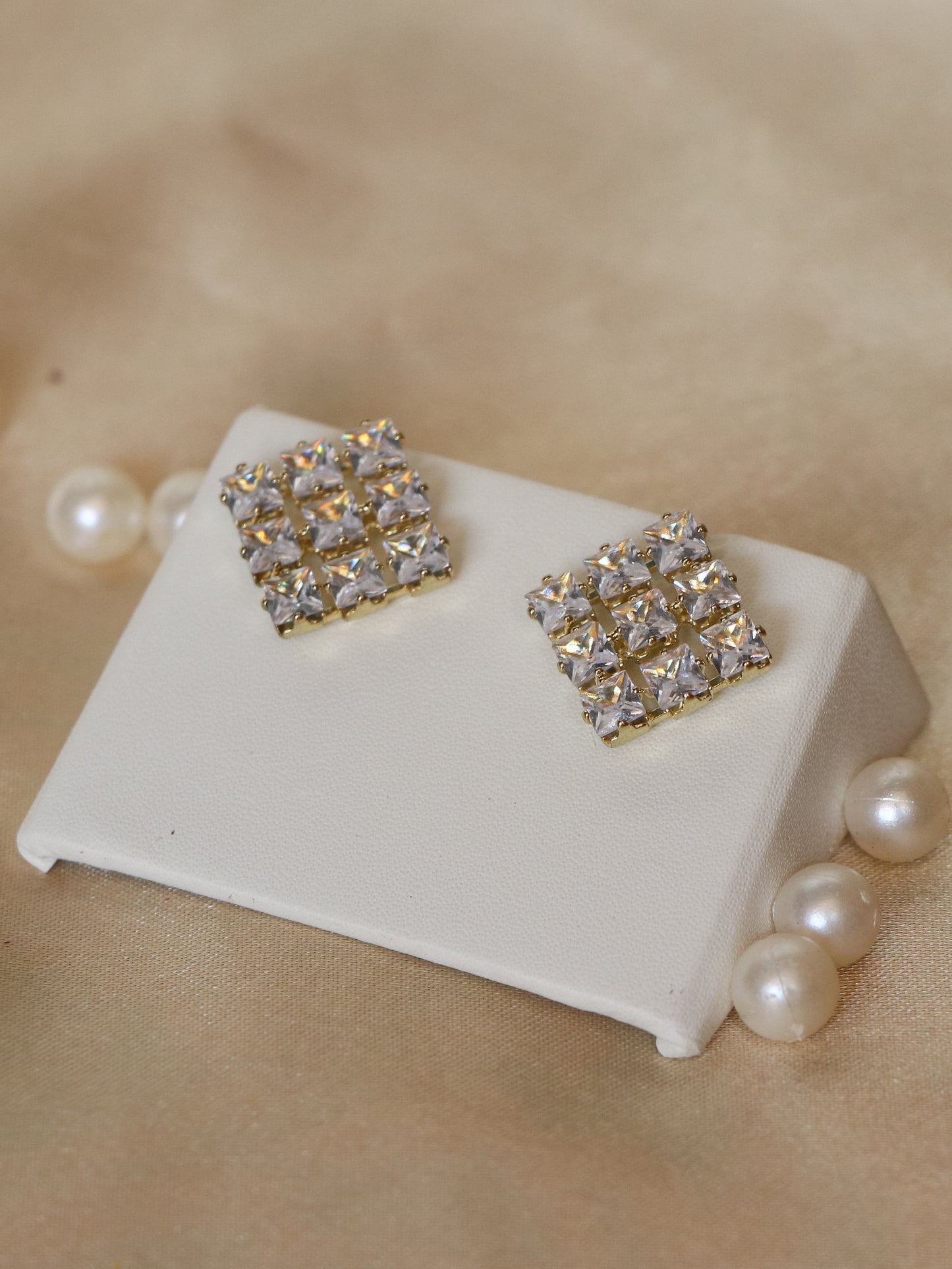 Crystal Grid Studs Earrings