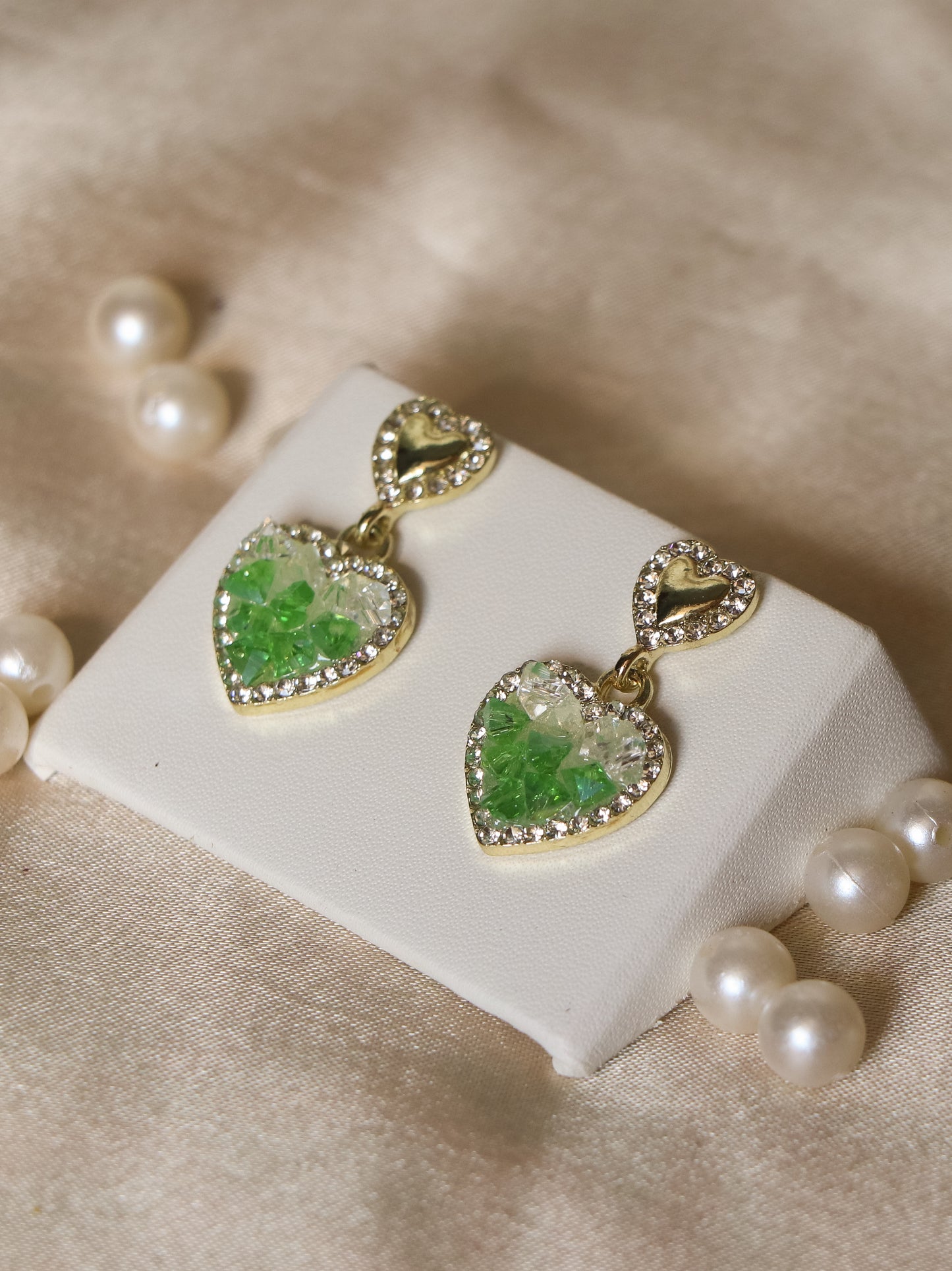 Emerald Heart Charm Earrings