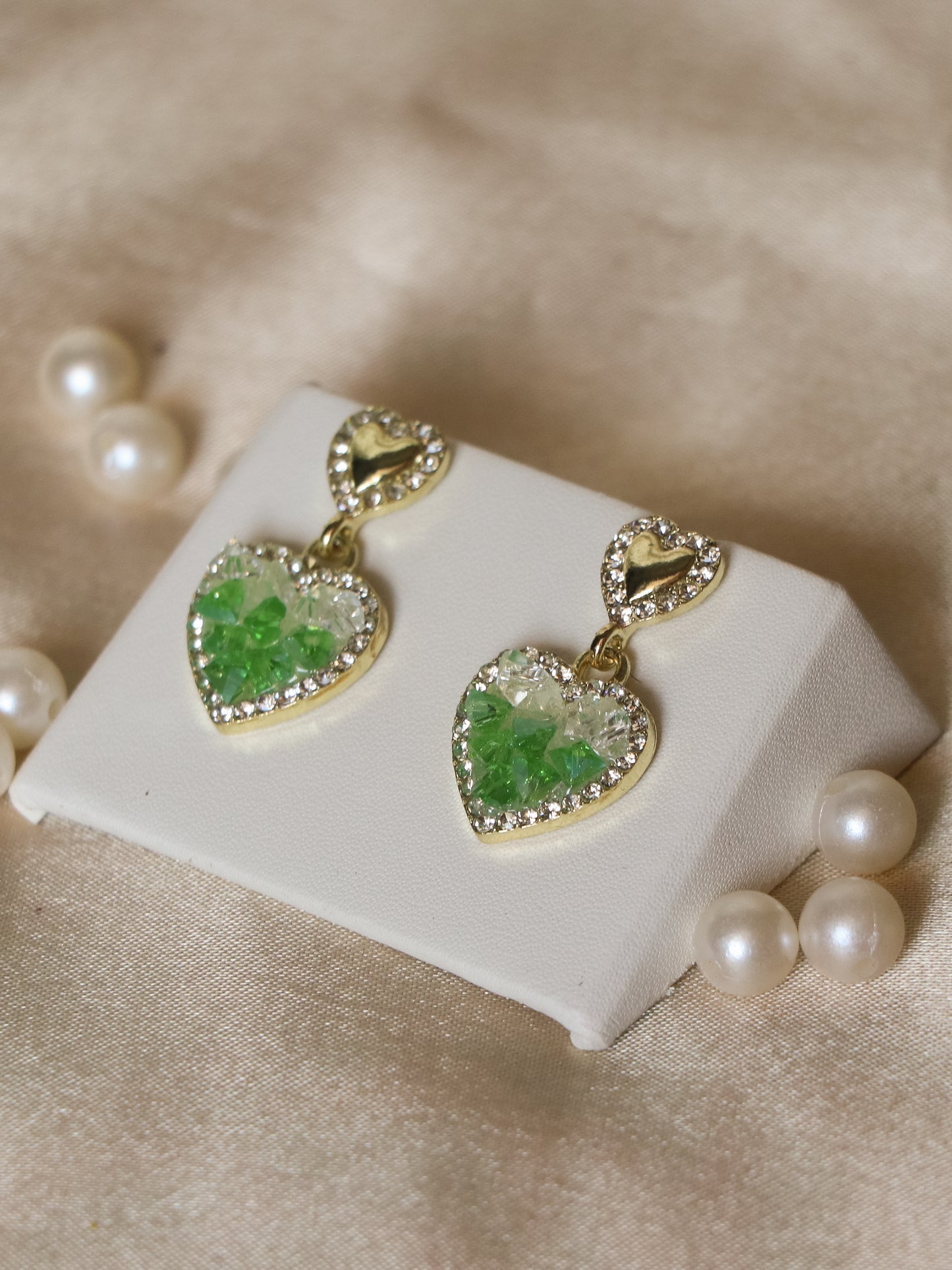 Emerald Heart Charm Earrings