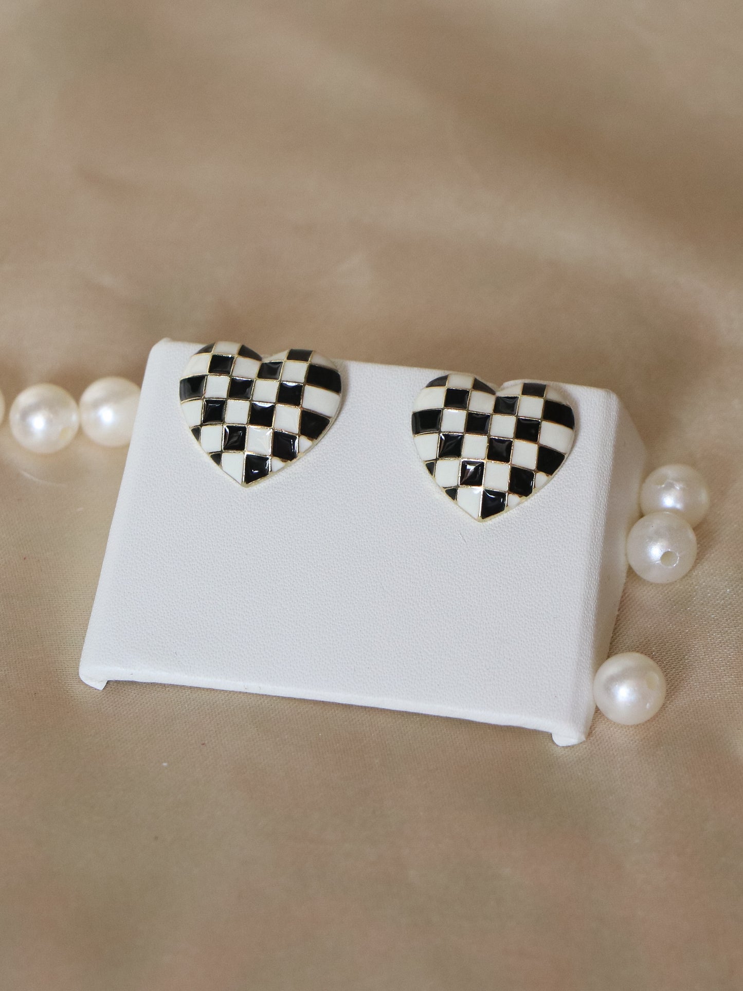 Checkmate Heart Studs Earrings