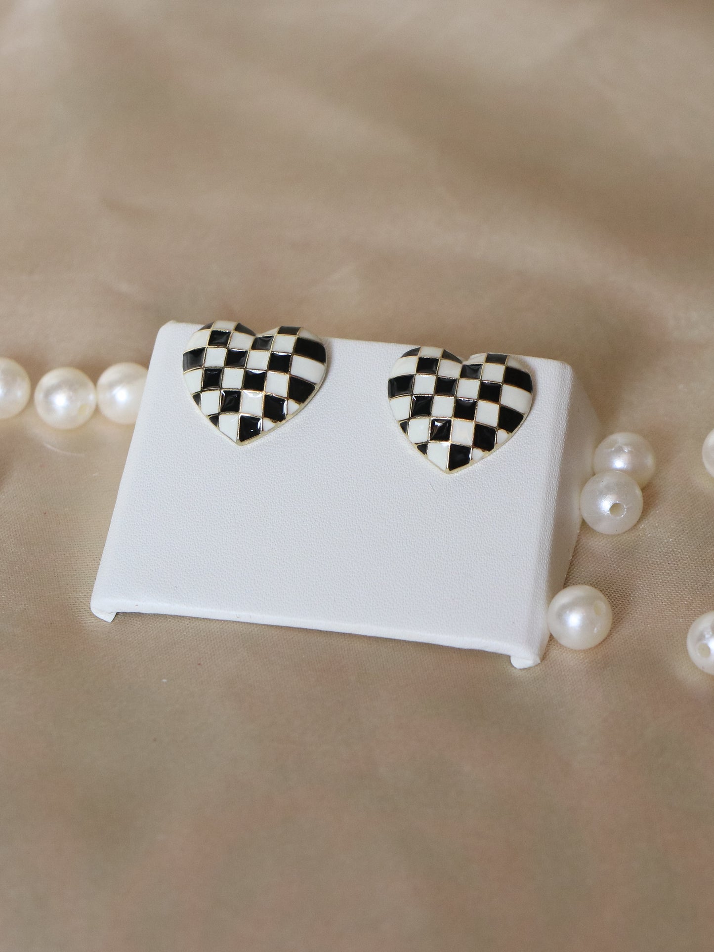 Checkmate Heart Studs Earrings