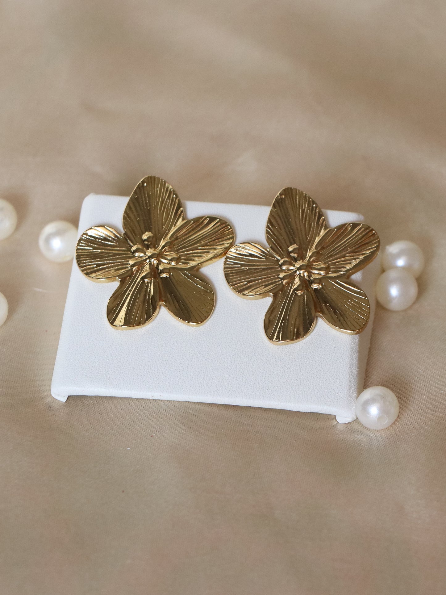 Golden Orchid Studs Earrings