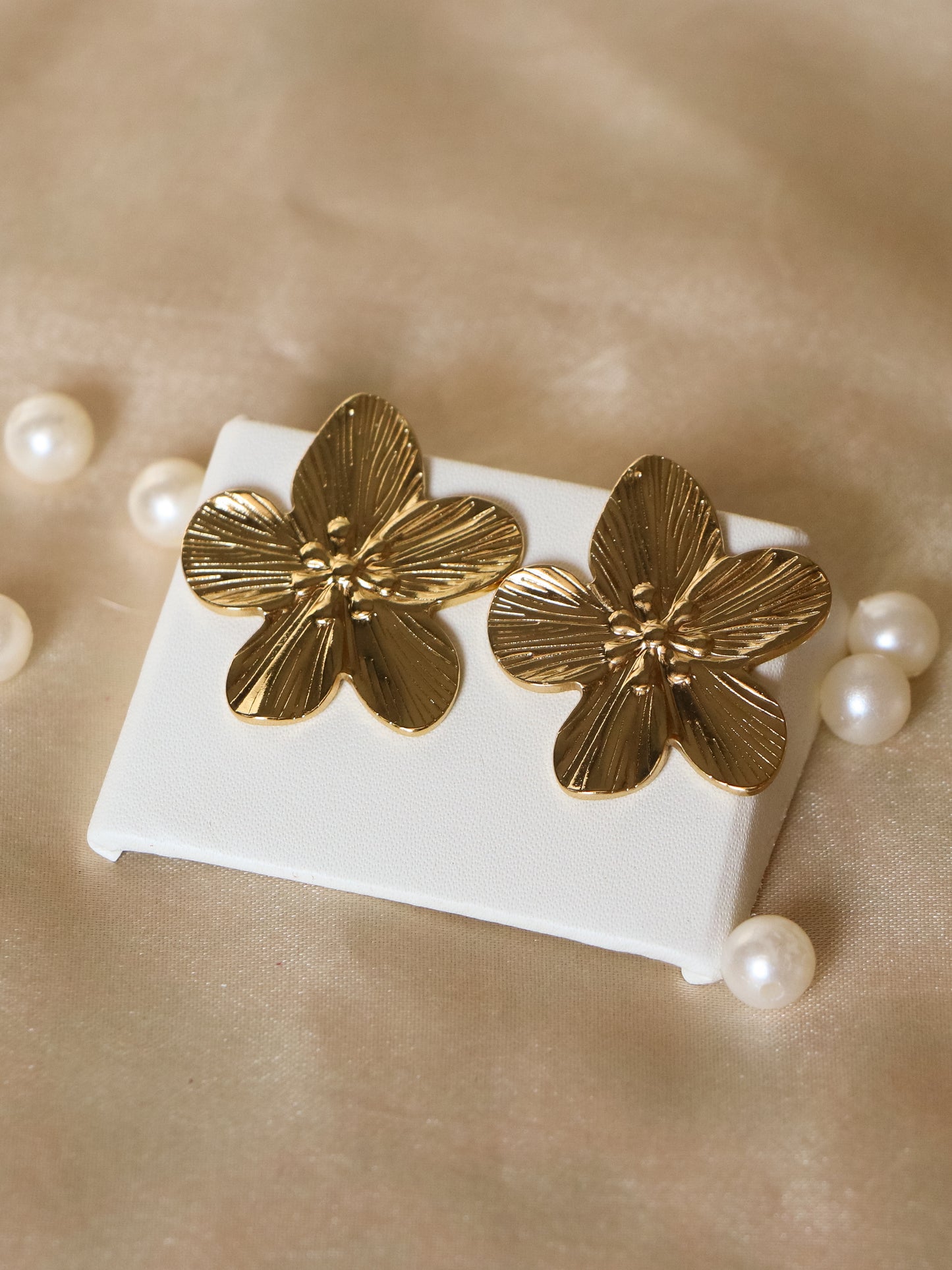 Golden Orchid Studs Earrings
